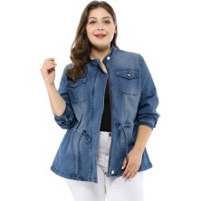 Women's Plus Size Fall Outfits Drawstring Waist Zipper Denim Jacket Agnes Orinda