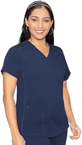 Med Couture V-Neck Scrub Top for Women with 4 Pockets, Rib-Knit Side Panel, and Shirttail Hem MC7459 Med Couture