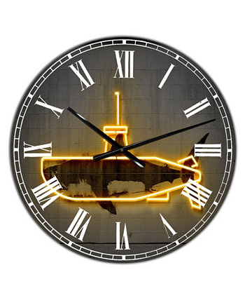 Большие современные настенные часы Yellow Submarine - 38 дюймов x 38 дюймов x 1 дюйм Designart