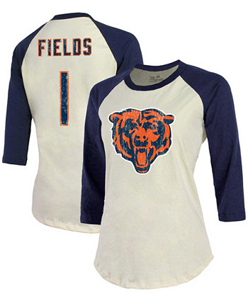 Женская футболка Justin Fields Cream, Navy Chicago Bears, номер игрока, реглан, рукав 3/4 Industry Rag