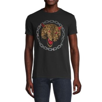 Chained Tiger Graphic Embellishment T-Shirt Heads Or Tails