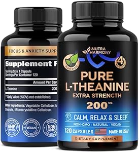 L Theanine Supplement - Relaxation, Sleep & Calm Support - L-Theanine Stress Relief - Made in USA - For Men & Women - Plant Based, Non-GMO & Gluten-Free - 4 Month Supply, 120 Vegan Capsules Nutraharmony