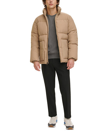 Мужская изысканная стеганая куртка-пуховик с молнией во всю длину и воротником-стойкой DKNY