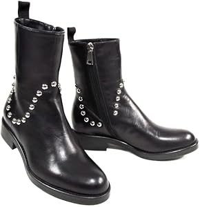 Baldinini Women's Black Leather Ankle Boots, Studded Design, Side Zip Closure Baldinini