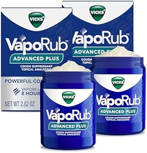 Vicks VapoRub Advanced Plus, Powerful Cough Suppressant, Topical Chest Rub & Analgesic Ointment (Мазь), Medicated Vicks Vapors, Fast Cough Relief, 2.82oz x 2 Vicks