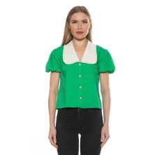 Women's ALEXIA ADMOR Sandra Short Sleeve Top with Embellished Button ALEXIA ADMOR