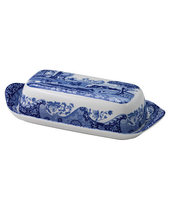 Столовая посуда, Голубая итальянская масляная тарелка с крышкой Spode