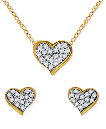 2-Pc. Set Cubic Zirconia Heart Cluster Pendant Necklace & Matching Stud Earrings in 18k Gold-Plated Sterling Silver, Created for Macy's Giani Bernini
