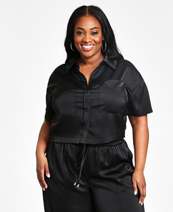 Модная укороченная атласная рубашка больших размеров с принтом Nina Parker