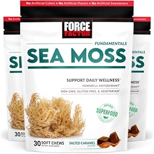 FORCE FACTOR Sea Moss Soft Chews, Support Immunity & Heart Health, Irish Sea Moss Superfood & Antioxidants Supplement, Non-GMO, Gluten-Free, Salted Caramel Flavor, 90 Soft Chews, 3 Packs, 18 Ounces Force Factor