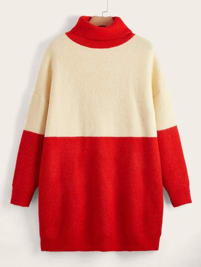 размера плюс Платье-свитер контрастный с высоким воротником SHEIN
