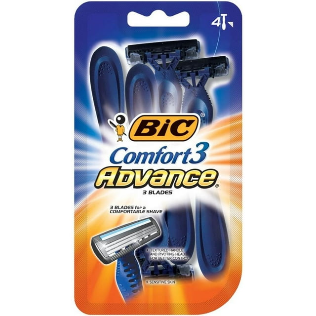 BIC Comfort 3® Advance® Disposable Razor, Assorted, 4 Packages, Counter Display BIC