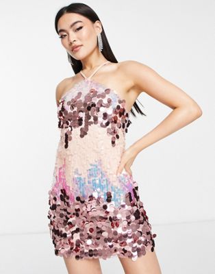 Платье мини с вырезом халтер и эффектными пайетками Jaded Rose Jaded Rose