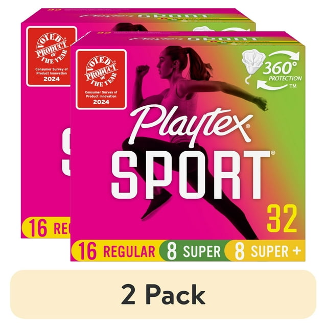 (2 pack) Playtex Sport Plastic Tampons, Unscented, Regular/Super/Super+ 32 Ct Playtex