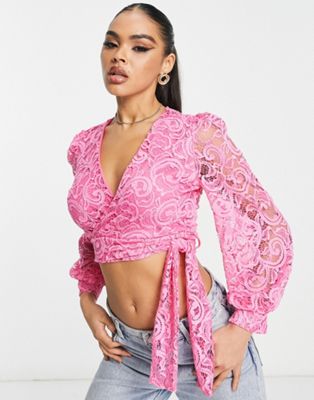 John Zack lace knot front top in pink - part of a set John Zack