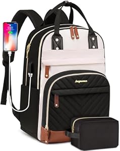 Laptop Backpack for Women Bag - 15.6 inch Work Travel Backpack with USB Charger College Bookbag Waterproof Business Computer Backpack Anti-theft Casual Backpacks for Nurse Teacher Beige Black Brown Bagswan