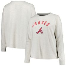 Women's Profile Oatmeal Atlanta Braves Plus Size French Terry Pullover Sweatshirt Profile