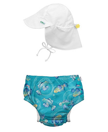 Подгузник для плавания и шапочка с клапаном на кнопках для мальчиков и девочек, набор из 2 предметов Green sprouts