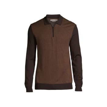 Herringbone Wool Jacquard Long-Sleeve Polo Shirt Corneliani