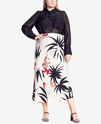 Trendy Plus Size Lush Palm Midi Skirt City Chic