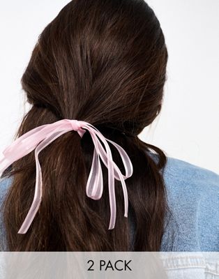 DesignB London 2-pack organza mini hair ribbons in pink  DesignB London