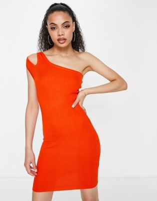 Оранжевое платье мини на одно плечо потертой вязки Threadbare