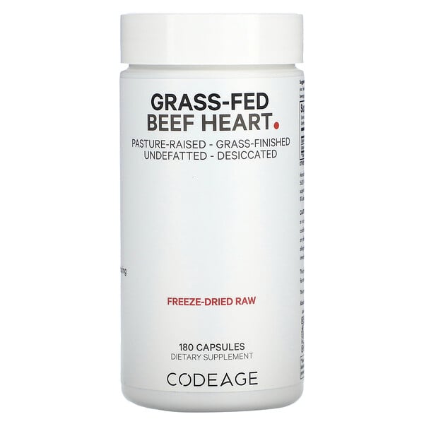 Grass-Fed, говяжье сердце, выращенное на пастбищах, 180 капсул Codeage