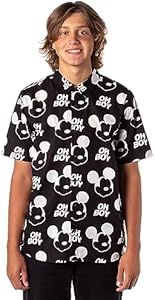 Neff Disney Men's Oh Boy Mickey Face Allover Print Button-Down Shirt, Medium Black Seven Times Six