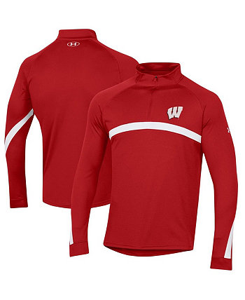 Мужская футболка Red Wisconsin Badgers Game Day с молнией четверть реглан Under Armour