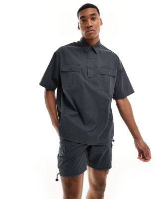 ASOS DESIGN boxy overhead shirt with cargo pockets in charcoal - part of a set  ASOS DESIGN