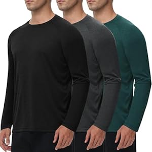 3 Pack Long Sleeve Shirts for Men - Dry Fit Moisture Wicking UV UPF Sun Protection T-Shirts for Casual Workout Fishing Boojo