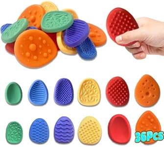 18pcs Easter Basket Stuffers Fidget Toys Sensory Stone for Kids，Textured Soft Worry Stone for Autism Kids Calming - Fidget Stress Toys for Students Anxiety Relief - Small Prizes Fidget Toys DENEZE