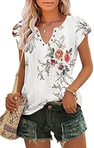 Womens Summer Tops Casual Country V Neck Tee Shirts Petal Sleeve Fashion Loose Blouse Saukole