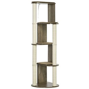 PawHut 65&#34; Corner Modern Cat Tree Tall for Climbing, Large Multilevel Cat Tower with Scratching Posts, Small-Fit Kitten Tower with Sisal, Cream White PawHut