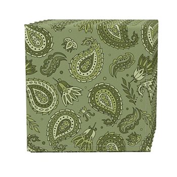 Napkin Set of 4, 100% Cotton, 20x20", Green Floral Paisley Fabric Textile Products