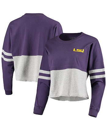 Women's Purple and Gray LSU Tigers Cropped Retro Jersey Long Sleeve T-shirt Boxercraft
