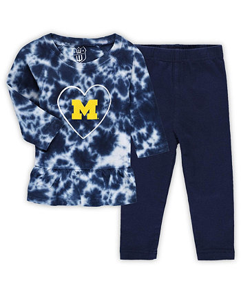 Комплект из футболки и леггинсов с длинными рукавами и леггинсов темно-синего цвета для девочек «Мичиган Росомаха» с оборками и принтом «тай-дай» Wes & Willy