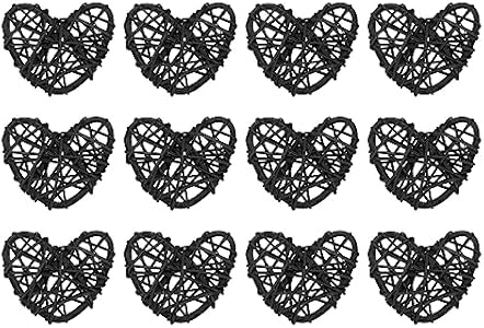 MECCANIXITY 12Pcs Heart Shaped Rattan Ball Vase Filler Natural Rattan for Valentine's Day Decoration Wedding Home Decoration Black 2 in Meccanixity