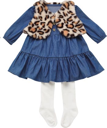 Платье из шамбре и леопардовый жилет с колготками Baby Starters
