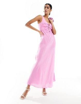 Ever New asymmetrical linen cut out maxi dress in pink Ever New