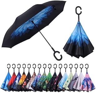 Inverted Reverse Umbrella with C-shaped Handle Windproof Upside Down Umbrellas for Rain Double Layer Hands Free Umbrella for Women and Men Wxjiahetai