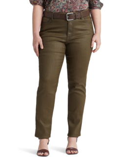 Прямые джинсы до щиколотки со средней посадкой и покрытием размера плюс в цвете Olive Fern Wash Ralph Lauren