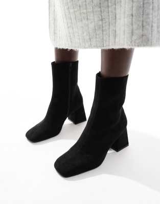 ASOS DESIGN Record dressy mid-boots in black microfiber ASOS DESIGN