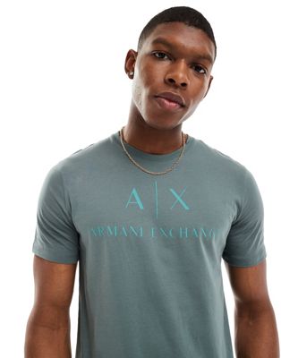 Темно-зеленая узкая футболка с логотипом на груди Armani Exchange AX ARMANI EXCHANGE