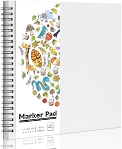 135lb/200gsm Marker Paper Pad, 8.3×8.9in Double Sided Bleedproof Sketch Pad, 30 Sheets Art Paper Spiral Sketchbook, Smooth Alcohol Marker Paper Painting Coloring Paper for DIY, Ideal Gifts Prudiut