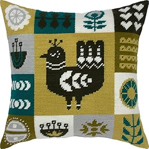 Brvsk Ethnic Needlepoint Kit for Adults and Beginners — Scandinavia 16″ × 16″ with Clear, Precise Printed Design on Cotton Canvas; Includes 2 Needles, Yarn, and Easy-Read Chart Brvsk