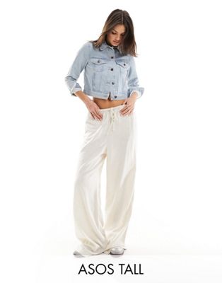 ASOS DESIGN Tall wide leg pull on pants with linen in natural ASOS Tall