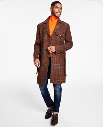 Мужские пальто классического кроя в клетку с поясом из смесовой шерсти Tayion Collection