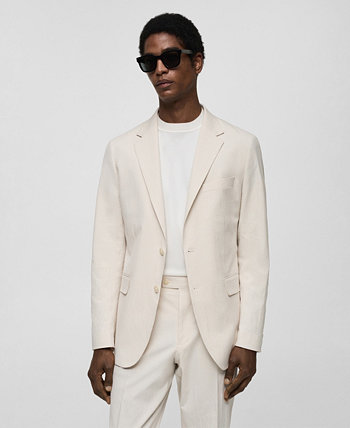 Men's Striped Seersucker Cotton Slim-Fit Suit Blazer MANGO