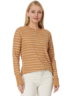 Женская Футболка L.L.Bean Unshrinkable Mini-Waffle Tee Long Sleeve Crew Neck Stripe L.L.Bean